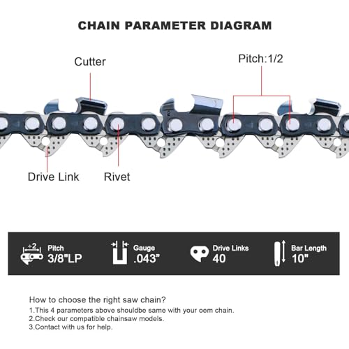 3-Pack 10 Inch Chainsaw Chain 3/8" LP Pitch .043" Gauge 40 DL R40 - size: 10" 40DL 3/8"LP .043" ×3 Pack