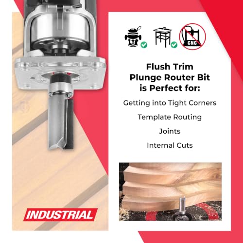 Amana Tool 45460 Flush Trim Router Bit 1/2 D x 1 CH x 1/4 SHK w/ Bearing - size: 1/2 Dia x 1" 4 Shank