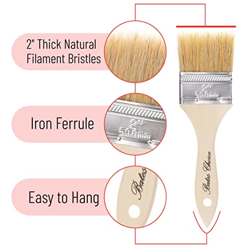 Bates- Chip Paint Brushes, 2 Inch, 9 Pack, Natural Bristle with Wood Handle - size: 2 Inch, 9 Pack