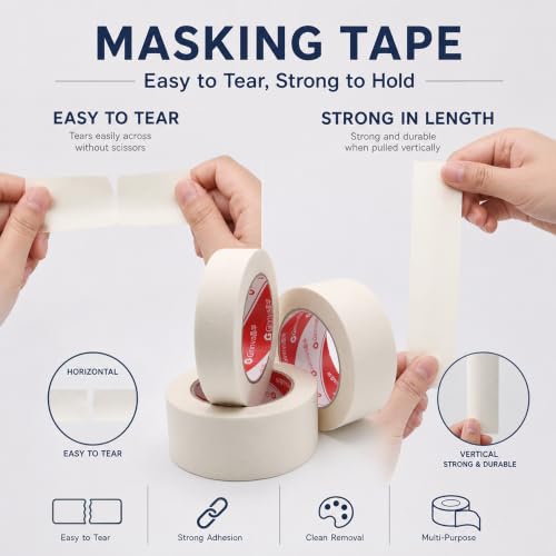 Masking Tape, 2 in x 55 Yards 1 Roll(Total 55 Yards)-Medium Adhesion White Painters Tape for Spray Painting, Arts & Crafts, Home DIY - size: 1Roll* 2 inch*55Y