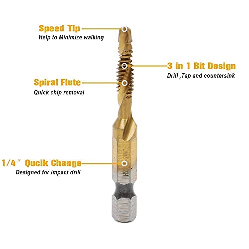 6 Pack Titanium Drill Tap Bit Set, SAE Combination Tap Bits