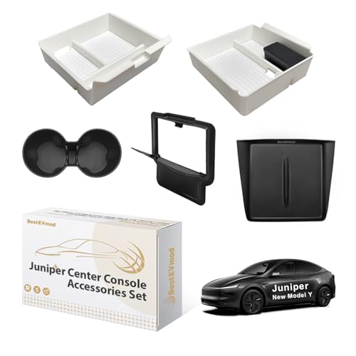 BestEvMod 5PCS Console Organizer for 2025 2026 Tesla Model Y Juniper(White) - size: Juniper |5PCS White