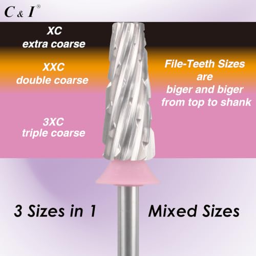 C & I 5 in 1 Nail Drill Bit for Nail Techs Remove Acrylic & Gel, 3XC - color: Pink