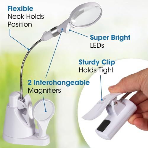 OttLite LED Clip and Freestanding Magnifier Lamp, White