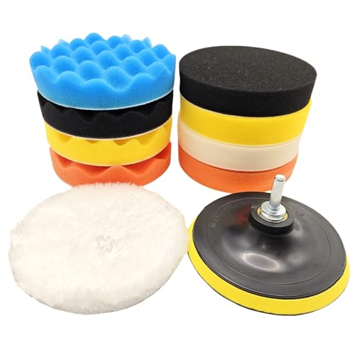 10Pcs 3Inch Face Backing Plate Compound Buffing Polishing Sponge Pads Waffle Foam Buffing Polishing Pads Kit with Woolen Cutting Pad and 3Inch Backing Plate M10 Drill Adapter - size: 3inch 10Pcs