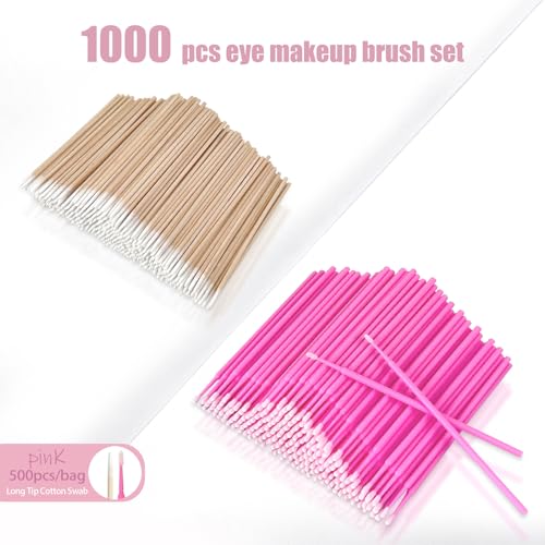 1000 Pcs Micro Applicator Brushes & Microblading Cotton Swabs - Precision Beauty Supplies for Eyelash Extensions, Permanent Makeup, Brow Lamination, Lash Serum Applications - color: Pink - 500 Micro + 500 Pointed - 1000 pcs