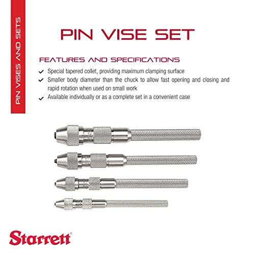Starrett Pin Vise Set, .010 - .200" Range, 4 Pieces - size: .010-.200"