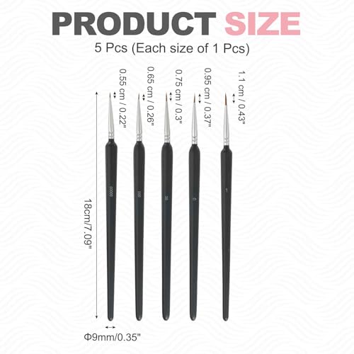 MECCANIXITY 5Pcs Detail Paint Brushes Set 5.5-11mm (00000/000/00/0/1) Black - color: Black, size: 00000# 5.5mm/000# 6.5mm/00# 7.5mm/0# 9.5mm/1# 11mm