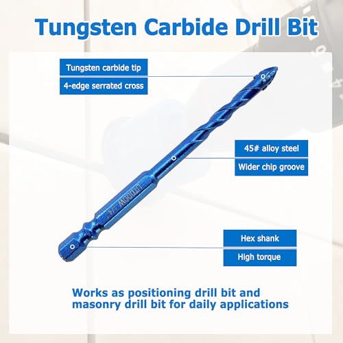 7-Pack Hex Shank Diamond Drill Bits & Carbide Tile Drill Bit Set, 5 Sizes - size: 7 Pcs 3/16"-1/2" Mixed Styles