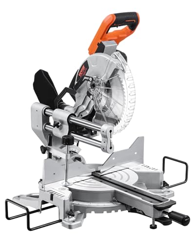 VEVOR 10" Double Bevel Sliding Compound Miter Saw, 15 Amp, 60-Tooth Blade, LED Precision Laser Alignment, Adjustable Angles, Ideal for Wood, Composite Decking & Laminate Materials - size: 10 in