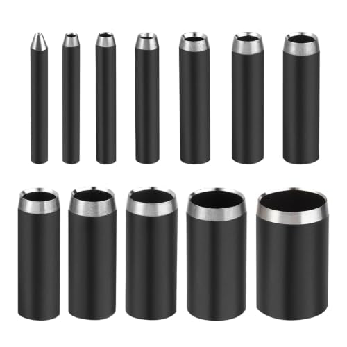 WUTA Leather Hole Punch Set, 12 PCS High Carbon Steel Circle Hole Punch Cutter, Precision Die-Casting Design for Leather, Rubber, Canvas, Cork （ 0.04"-0.6"） - size: (1+2+3+4+5+6+7+8+9+10+12+15)mm 12pcs