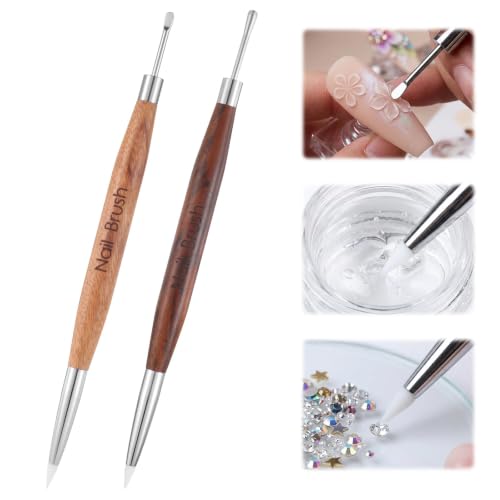 2 Pcs Dual-Ended Silicone Nail Art Sculpture Pens, 3D Gel Carving & Metal