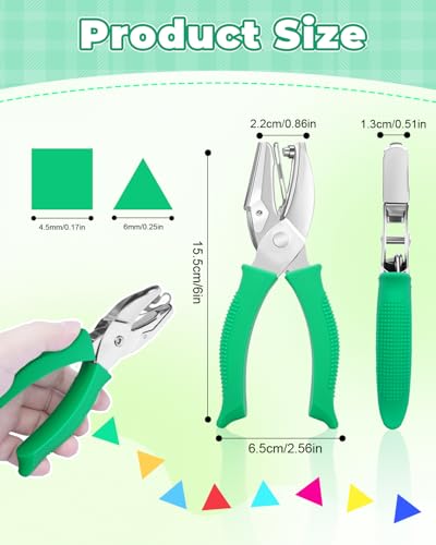 UCEC 1/6" Square Hole Punch and 1/4" Triangle Hole Punch, Handheld Meta - color: Green, size: Triangle+Square