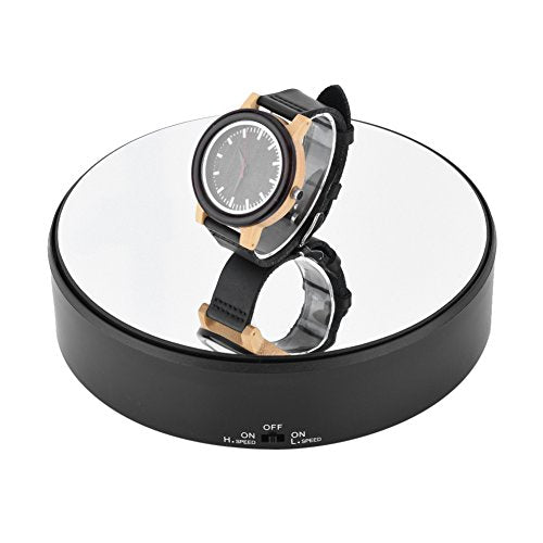 Rotating Display Stand, Speed Adjustable Electric 360° Turntable Display Holder Mirror Motorized Revolving Base Battery Powered for Displaying Jewelry Watch Digital Photography