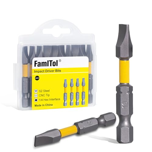 SL10 Slotted Screwdriver Bits, 2 Inch Magnetic Anti Slip Bit S2 Steel CNC Precision Flat Head Drill Bit High Torque 1/4 Inch Hex Shank for Industrial Maintenance Mechanics Repair | 10 Pack - size: SL10-2 inch
