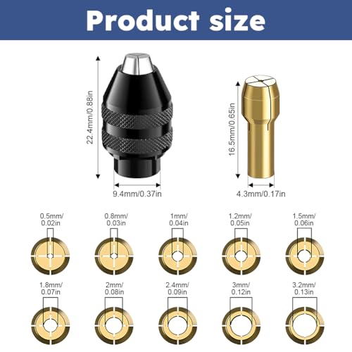 EMVANV 28pcs/set Drill Chuck Collet for Dremel, 1/32 To 1/8inch Drill Chuck Collet Set, with 2pcs British 4486 3-jaw chuck, Chuck Shank Rotary Tool Quick Change Adapter