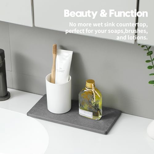 2PCS 10"x 5" Large Bathroom Sink Vanity Trays, Water Absorbing Diatomite Stone Quick Drying Mat for Kitchen Counter, Dish Rack Dispensers Sponge Holder Caddy Organizer, Dark Gray, - color: 2 Pack - Dark Gray, size: 10" x 5"