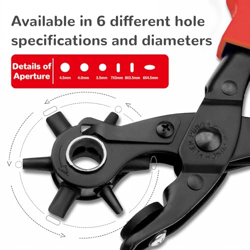 Leather Hole Punch,Belt Hole Puncher for Leather, Revolving Punch Plier Kit for Watches, Handbags, Punch Tool for Belts Diameter : 4.5/4 /3.5/3/2.5/2mm. - size: 3 circles+3 ellipses
