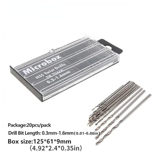 20pcs/Set 0.3mm-1.6mm Mini High Speed Steel Twist Drill Bit Set Micro HSS Drill bit Set with Case