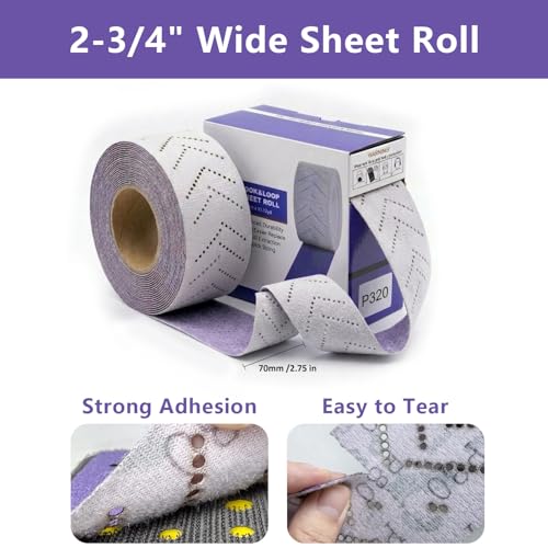 220 Grit Hook and Loop Purple Ceramic Sandpaper Roll, 2-3/4" x 13 Yard Longboard Sand Paper, Wet Dry Continuous Roll for Auto, Wood, Metal - style: 220 Grit