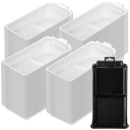 Bates- 4 Inch Paint Tray Set, 81 Pack, 1x 4 Inch Paint Roller Tray, 80x Disposable Plastic Liners, Black and White - size: 4 inch, 81 pcs