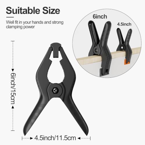 EMART 6 Pack Heavy Duty Spring Clamps 6 inch Plastic Backdrop Clips Black - color: Black, size: 6 inch