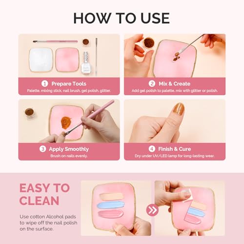 MelodySusie 2Pcs Square Resin Nail Art Palette with Spatula Pink White - size: 2PCS Square Shape.