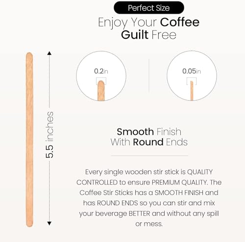 Wooden Stir Sticks, 5.5-inch Large Birchwood Stirrers, 1000 Disposable Swizzle Sticks for Coffee & Drinks - style: 5.5 Inches - Pack of 1000