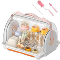 Baby Bottle Drying Rack Storage with Cover, 3 Brushes, Orange - color: Orange