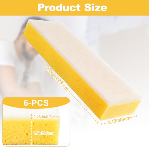 6Pcs Drywall Wet Sanding Sponge,9 '' Double Sided Drywall Finishing Sponge