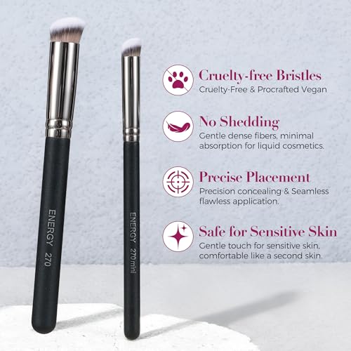ENERGY Foundation Brushes Set Professional Under Eye Concealer Brushes Perfect For Blending Liquid Cream or Flawless Powder Cosmetics Buffing Stippling Concealer Premium Synthetic Bristles - style: 270 with cap /270mini