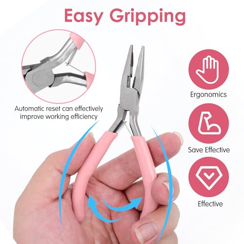 Needle Nose Pliers with Teeth, 4.5 Inch Pliers for Jewelry Making, Comfort Grip Handle Craft Pliers for Wire Bending, Repair, Object Grasping