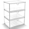 Prsildan Acrylic Makeup Organizer, 3 Pack Stackable Clear Storage Drawers for Baby Bottles Desk Organizers with 3 Drawers for Countertop Vanity Nursery Modular System for Cosmetics Jewelry - size: Stackable-3Drawers