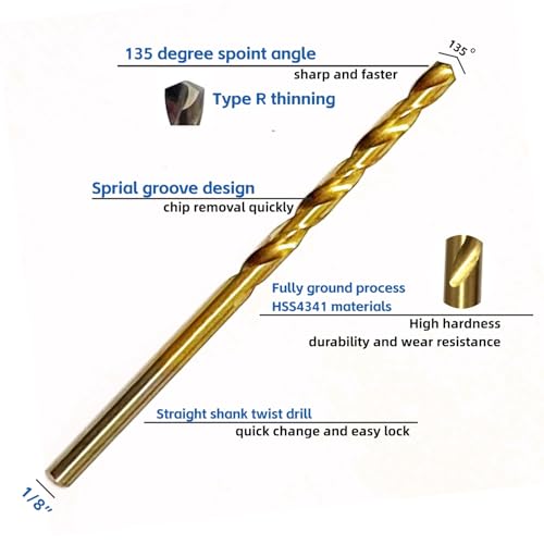 1/8" Mini Titanium Twist Drill Bit Set (20Pcs), HSS43 Fully Ground Micro Drill Bits for Wood, Metal,Plastic, Aluminum Alloy,Steels - style: 1/8" (20pcs)