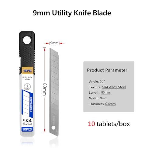 Tools 30Pcs 9mm Utility Knife Replacement Blades Snap off 60 Degree，Blades for Utility Knife and 9mm Box Cutter - Razor Sharp SK4 Steel - size: 9mm 30PC