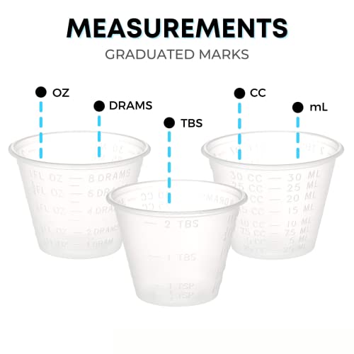 [300 Count - 1 oz.] Perfect Stix Disposable Graduated Plastic Medicine Cups - For Mixed Pills, Medication Measuring, Resin Mixing, Mouthwash