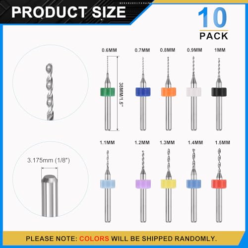 PATIKIL 10Pcs 0.6mm-1.5mm Micro Drill Bits Set Carbide Tungsten Steel - size: 0.6-1.5mm