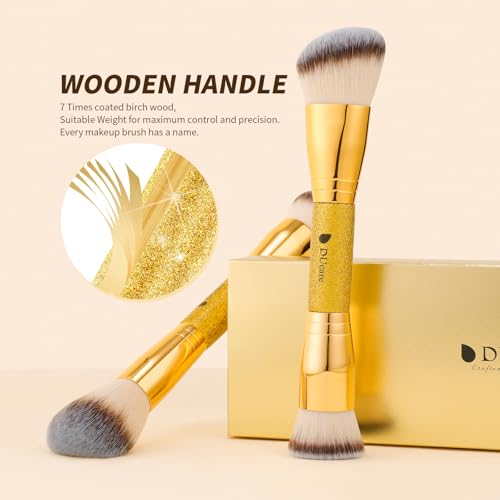 DUcare Foundation Makeup Brush Set Double-ended 2Pcs Kabuki Contour Makeup Brushes for Liquid Powder Concealer Cream Blending Blush Face Makeup Tools Kit - color: D06
