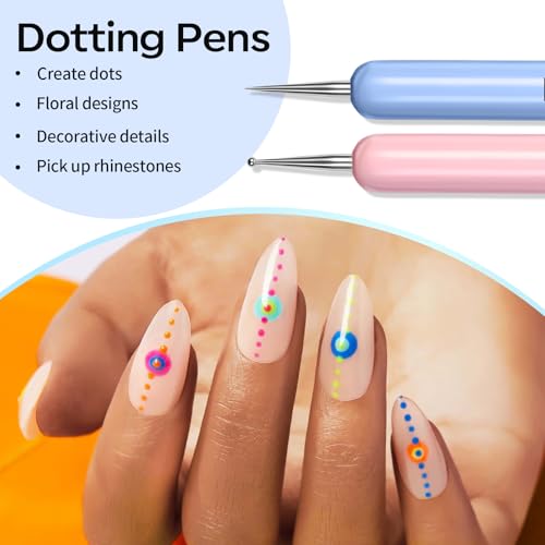 Modelones Nail Art Brushes, Gel Polish Liner Clean up Carving Dotting Tools - color: A-Blue-1