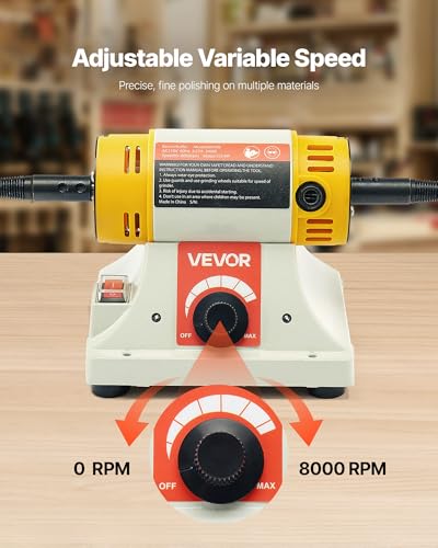 VEVOR Bench Buffer Polisher, 1/2HP Polishing Buffing Machine, 0 to 8000RPM Benchtop Polisher Grinder with 4" Cloth Wheel, 3" Grinding Wheel & 3" Fiber Wheel for Metal, Jewelry, Wood and Plastic