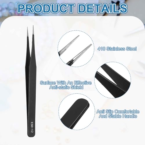 HARFINGTON 6pcs 5.31" Long ESD-12 Anti-static Straight Pointed Tip Tweezers - size: 5.31"（ESD-12)