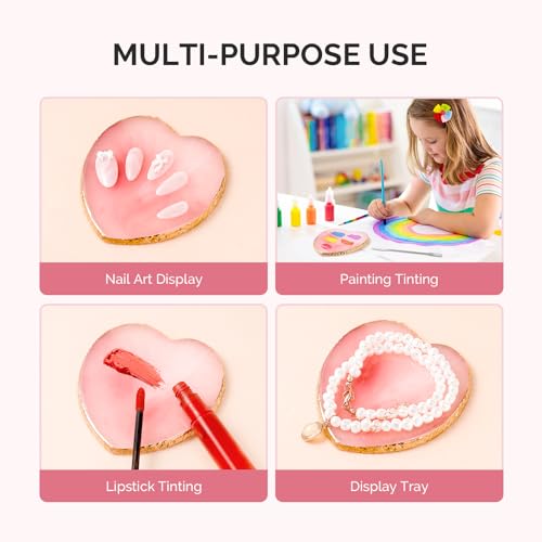 MelodySusie 2Pcs Heart Resin Nail Art Palette with Spatula, Pink & White - size: 2 PCS Heart Shape
