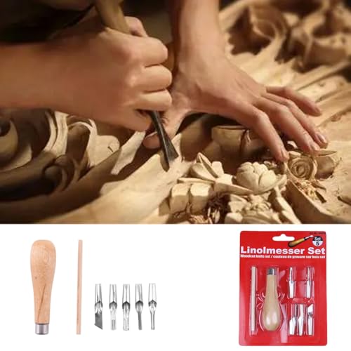 Peenbbop Rubber Stamp Carving Tools Set with 5 Blades & Wood Handle