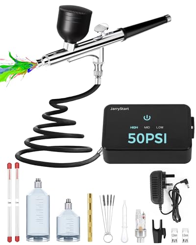 Airbrush Kit with Air Compressor, Intuitive 50 PSI High Pressure Air Brush with 0.2/0.3/0.5mm Nozzles & Cleaning Sets, Perfect for Modeling, Painting, Nails, Makeup, Cake Decorating