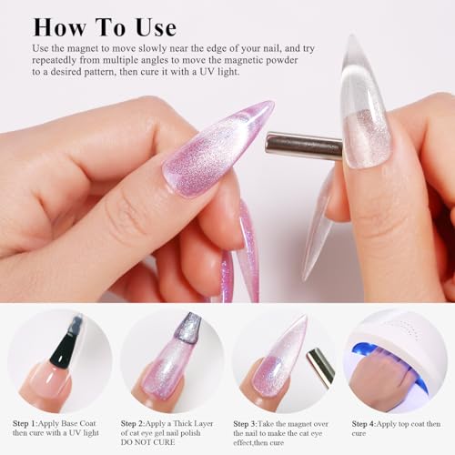 Red Cat Eye Gel Nail Polish with Magnet, Holographic Glitter Shimmer Magnetic UV Gel Polish for Nail Art Soak off UV Led - color: Cat Eye-Red