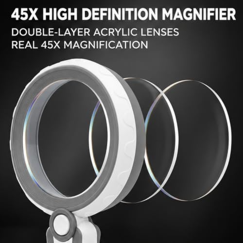 45X Magnifying Glass with Light, Rechargeable Magnifier for Reading - color: Elegant Grey