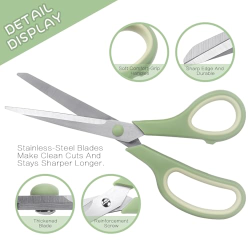 LONGKEY 8.5" Pastel Scissors 3-Pack, Ultra Sharp Stainless Steel - color: Pastel Green, Pink, Blue