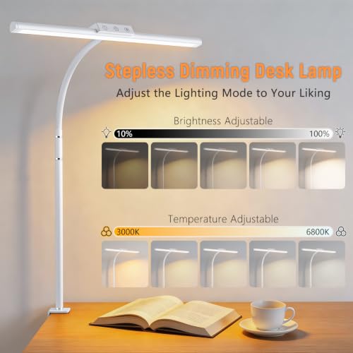 LED Desk Lamp for Home Office, Flexible Gooseneck Desk Lamp with Clamp - color: White