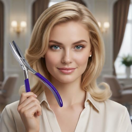 Hair Extension Plier for I Tip & K Tip – 7 Inch Flat-Tip Fusion Bond Precision Tool with Textured Grip Jaw for Keratin and Bead Extension Placement, Professional Salon-Grade Pliers By MIRACLE - size: 7" Blue