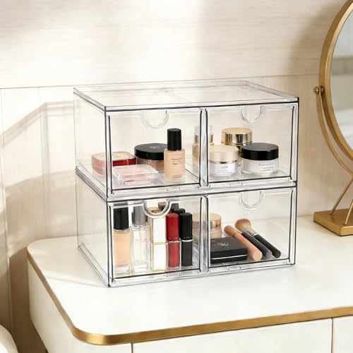 Prsildan Acrylic Storage Drawers Clear Makeup Organizer with 4 Drawers - size: Stackable-4Drawers